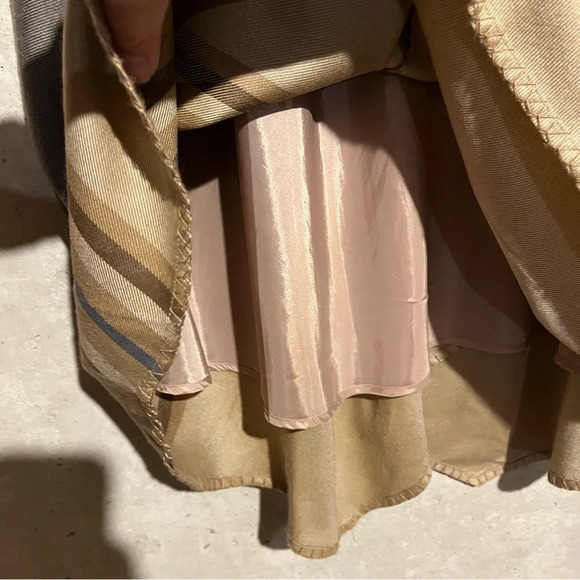 Coldwater Creek Boho Faux Wrap Midi Skirt Tan Grey Geometric Stripe Draped Sz L - Picture 6 of 11